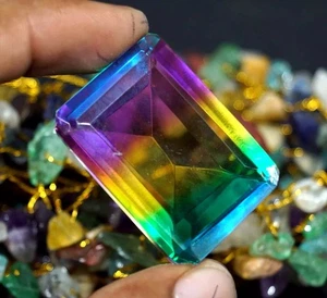 Certified 96.42 Ct Natural Tourmaline Multi- Color Emerald Loose Gemstone - Picture 1 of 4