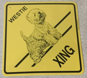 Plastic Yellow Dog Crossing Road Wall Sign Westies Breed Brand New Ships Free! - Picture 1 of 2