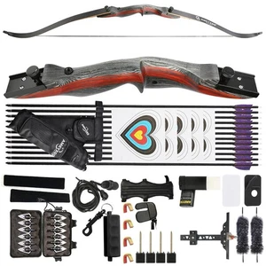 62" Archery Takedown Recurve Bow Kit 20-50lbs Wooden Handle American Hunting Bow - Picture 1 of 16