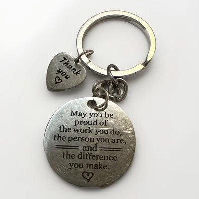 GRACIAS Llavero Coche Tonificado Plateado Bonito! CITA INSPIRADORA Bolso Dije Corazón Foto 1 de 4