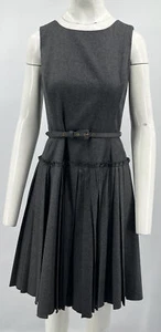 Oscar De La Renta PF12 Gray Belted Drop-Waist Pleated Dress sz 6 - Picture 1 of 4