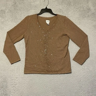 Suéter Chicos Mujer 2 M Marrón Brillo Cuentas Lentejuelas Manga Larga Foto 1 de 4