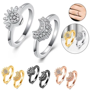 Cremation Jewelry for Ashes Urn Rings - Celestial Sun and Moon Ash Urn Ring Set - Picture 1 of 71