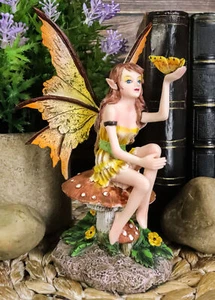 *New* 2013 Amy Brown Fantasy Golden Butterfly Faery Mushroom Fairy Statue Enc... - Picture 1 of 8