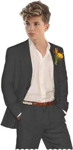 Linen Boys Suits Tuxedo Suit Set for Teen Kids Blazer Vest Pants 2 Pieces Beach - Picture 1 of 31