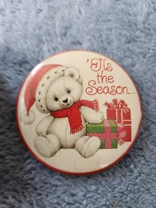 VTG Pinback This The Season Teddy Bear/ Christmas 2 1/4 Inch - Picture 1 of 2