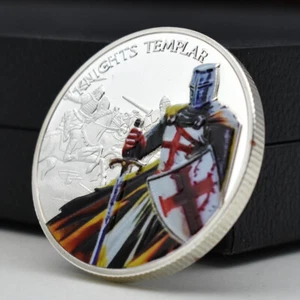 Medaglia commemorativa Cavalieri Templari croce placcata argento sfida moneta ornamento - Foto 1 di 12