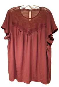Top Torrid 1 1X XXL colore ruggine inserto trasparente maniche corte svolazzanti - Foto 1 di 4