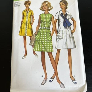 Vintage 70er Simplicity 8755 Mod Front Zip Kleid Schnittmuster 44 3XL UNGESCHNITTEN - Bild 1 von 9
