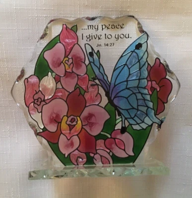 Candelabro Joan Baker Designs estilo vitral mariposa orquídeas luz de té Foto 1 de 3