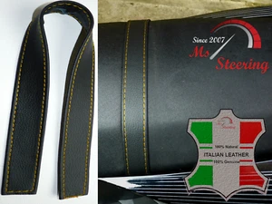 SEAT STRAP FOR MOTORCYCLE BEST QUALITY BLACK ITALIAN LEATHER YELLOW STITCH - Picture 1 of 3
