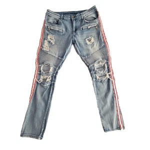 Rue21 Premium Jeans Men's 32x34 Skinny Supreme Flex Distressed Racing Stripe - Picture 1 of 24