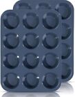 2-Pack Silicone Muffin Baking Pan & Cupcake Tray 12 Cup, Nonstick Cake Mold Grey
