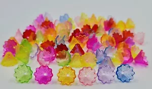 100 x Mixed Colour Acrylic Flower Bead Caps 15.5mm Lily Beads Jewellery Making - Picture 1 of 10