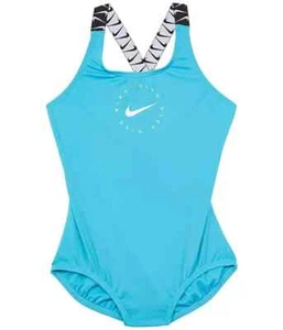 Nike L120725 Kids Blue Logo Tape Cross-Back One-Piece Swimsuit Size M - Picture 1 of 2