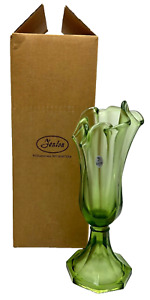 Fenton Stretch Swung Vase 12" Tall Fern Green 4353 ZL NEW in Orig. Box Old Stock