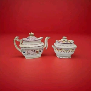 Antique Rare Pink Lusterware Staffordshire Handpainted Teapot Creamer 60-70 J6 - Picture 1 of 18