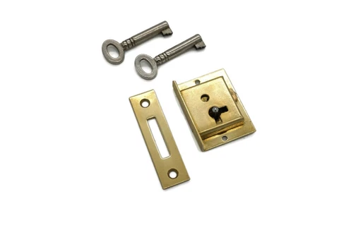 Half Mortise Lock Furniture Cabinet Lock Petite Box Lock Solid Brass - 2 Keys Cover
