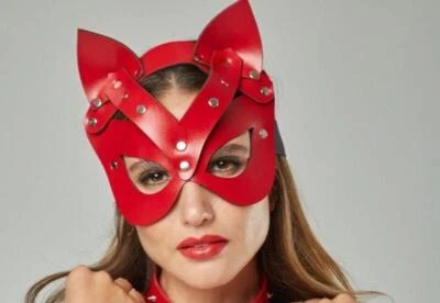 MOB DNGEON Malebasics Kitty Mask Synthetic Leather Red DWA01 - Image 1 of 2