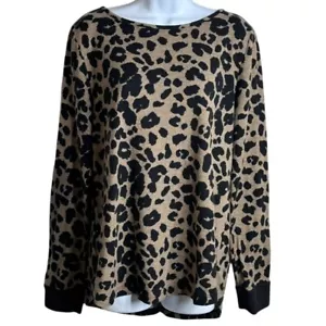 Pink Clover Leopard Print Button Back Long Sleeve Top with Elbow Patches - Picture 1 of 9