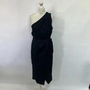 Anthropologie One-Shoulder Linen Midi Dress. Black. UK 14. RRP £148 - Picture 1 of 8