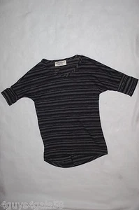 Girls Shirt BLACK GRAY STRIPE V NECK Knit Dress Top HI-LOW Sleeve Bands XS 4-5 - Picture 1 of 2