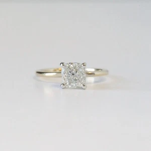 1,16 ct Cushion VS/SI Lab Grown Diamant Damenring versteckter Heiligenschein 10 K Gelbgold - Bild 1 von 6