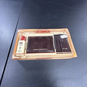 Englisches Leder Set Köln Leder Dreifachfaltung Geldbörse Schlüsseletui Vintage 098858 NOS - Bild 1 von 5