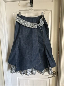 PROMOD BlueFloral Layaered Ruffle MIDI Length Side zip Skirt - Picture 1 of 8