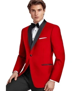 Men's Modern Fit One Button Red with Black Shawl Lapel Tuxedo - Picture 1 of 3