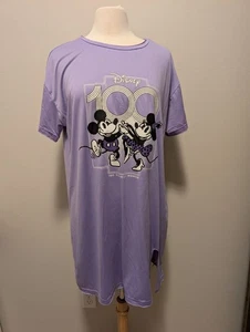 Disney 100 Shirt Dress Large Sleepwear Purple Mickey Minnie Mouse - Picture 1 of 4