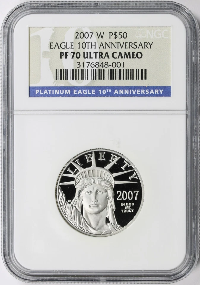 2007-W Proof $50 Platinum Eagle Statue of Liberty NGC PF70UCAM 10th Anniversary - Image 1 of 4