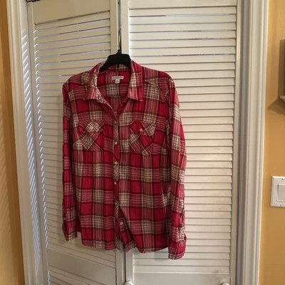 Blusa Croft & Barrow roja a cuadros para mujer talla XL mangas largas Foto 1 de 4