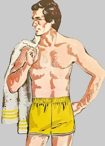 Costume da bagno uomo Kwik-Sew anni 60 foderato retrò pantaloncino modello cucito vita 30-34" UCFF - Foto 1 di 7