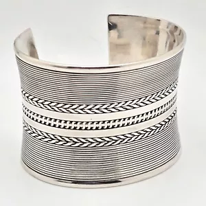 Sterling Silber extra breit 2" konkav Manschette Armband geflochten & Spule Design 88,8 g - Bild 1 von 11