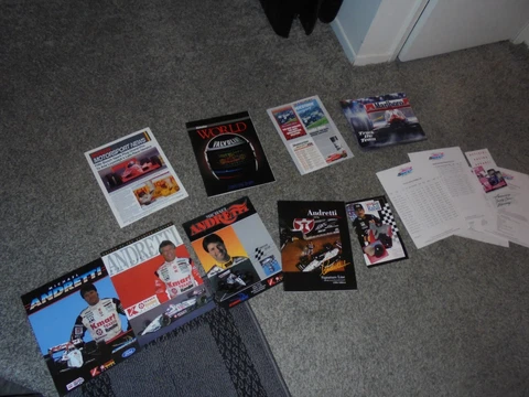 LOT OF VINTAGE INDY RACING CATALOGS, 1990S ANDRETTI POSTCARDS,VALVALINE,BRAYTON Cover