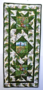 Pheasant Wagon Wheel Green Rural Farm Country Quilted Table Runner 18 x 41" - Picture 1 of 3