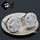 Men Women 925 Sterling Silver Bling Cubic Zirconia 9mm 3d Round Stud Earring*183