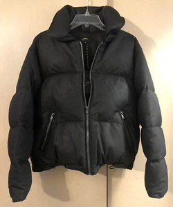 JUNE Nubuk Leder Steppjacke Daunen Gefüllt Puffer Mantel mit Kaninchenfell Taschen - Bild 1 von 10