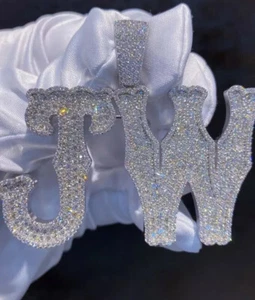 Men's Lab Created Moissanite "JW" Initial Name Classic Pendant White Gold Plated - Picture 1 of 7