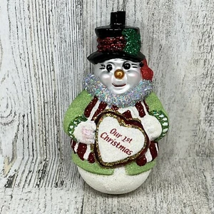 Old World Our 1st Christmas Ornament Merck Family Glistening Romantic Snowman - Picture 1 of 3