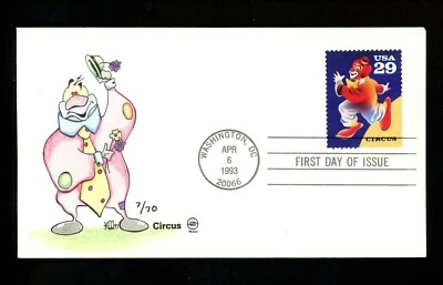 US FDC #2750 S2S Steve Wilson Cachet 7/70 Circus Clown 4/6/1993 - Image 1 of 2
