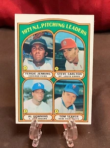 1972 Topps #93 Fergie Jenkins, Steve Carlton, Al Downing, Tom Seaver - Leaders - Picture 1 of 2