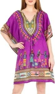 African Kaftan Short Dress Women Caftan Beach Boho Maxi Dashiki Hippie Purple - Picture 1 of 10