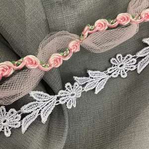 2 romantic frilly feminine sewing trims 7+ yards floral tulle  - Picture 1 of 4