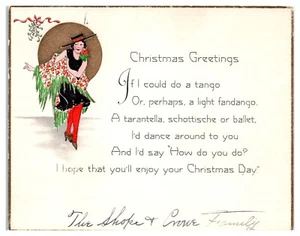 Collant rossi Art Deco flapper ragazza che balla scialle di Natale anni '30 cartolina di Natale prima guerra mondiale - Foto 1 di 2