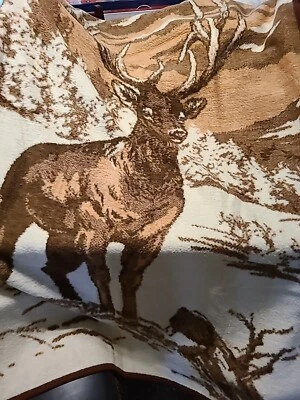 VTG IBENA Blanket Deer Buck Reversible Brown Hunting Outdoors Throw 56x76 - Image 1 of 4