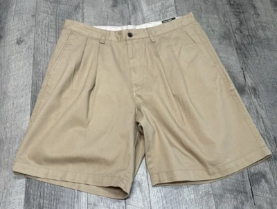 St. Johns Bay Shorts Mens 36 Khaki Double Pleat Cotton Twill Casual 8" NWT read - Image 1 of 4