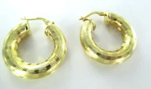 14KT YELLOW GOLD EARRINGS HOOPS 5.1 GRAMS RIBBED HOOP FINE JEWELRY - Picture 1 of 1