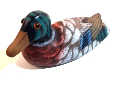 Vintage 4” Hand Painted Carved Mini Decoy Mallard Duck Bird Wood Figurine Decor - Image 1 of 4